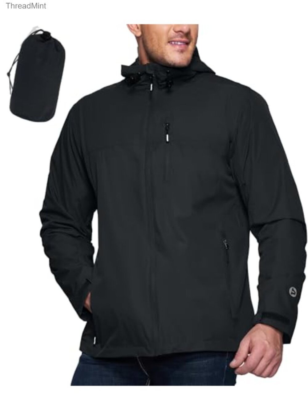 Men's Packable Rain Jacket Waterproof Lightweight Windbreaker Hooded Cycling